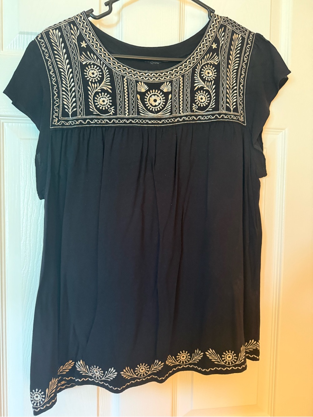 Embroidered Black Women's Short-Sleeve Top